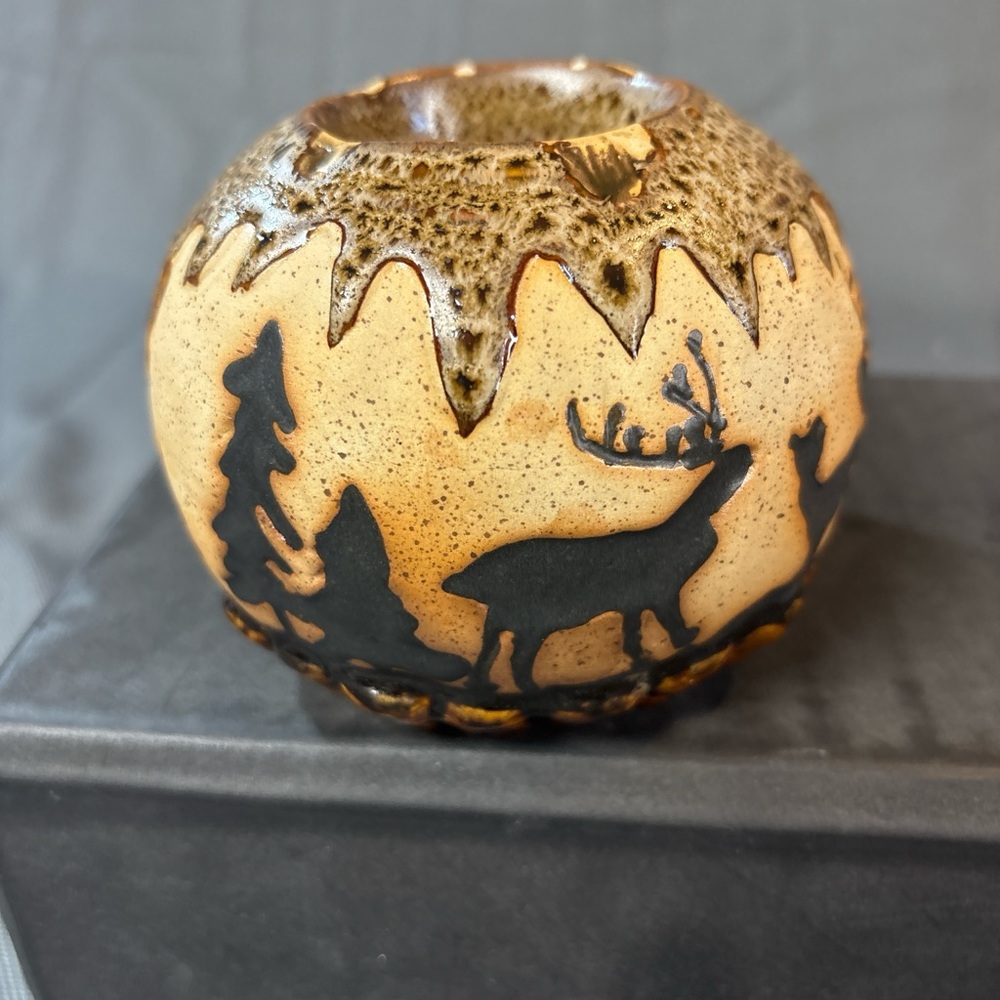Rustic stoneware, tealight & tapered candle holder, cabin, southwest decor